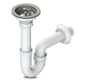 Plumbing sets with self-cleaning trap